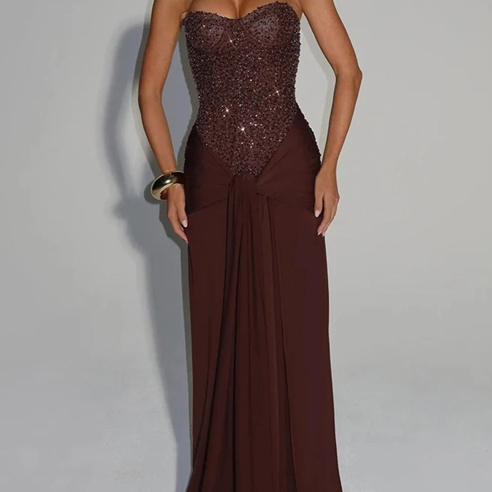 Marina Sparkle Draped Evening Gown - Fashion Pov