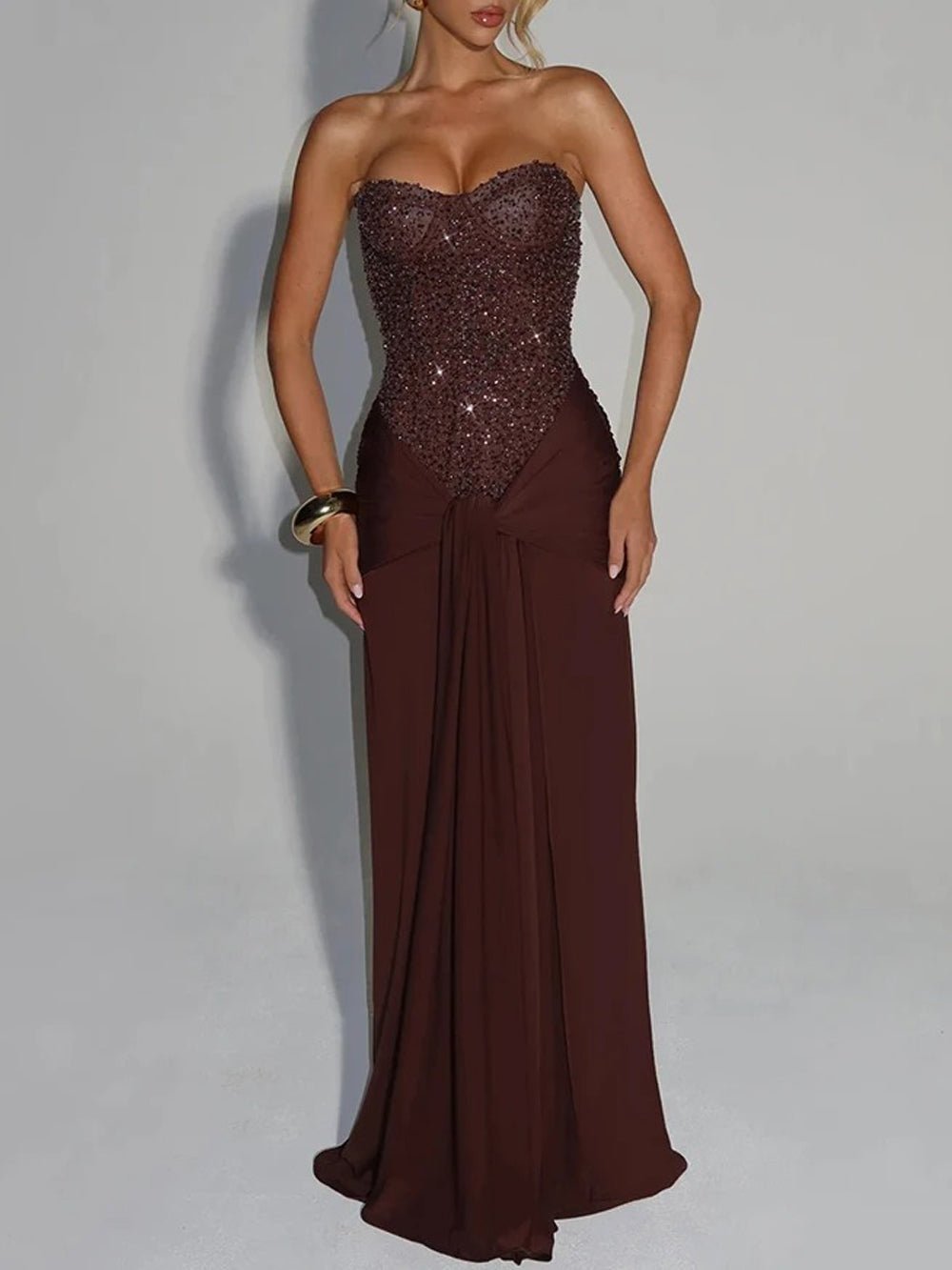 Marina Sparkle Draped Evening Gown - Fashion Pov