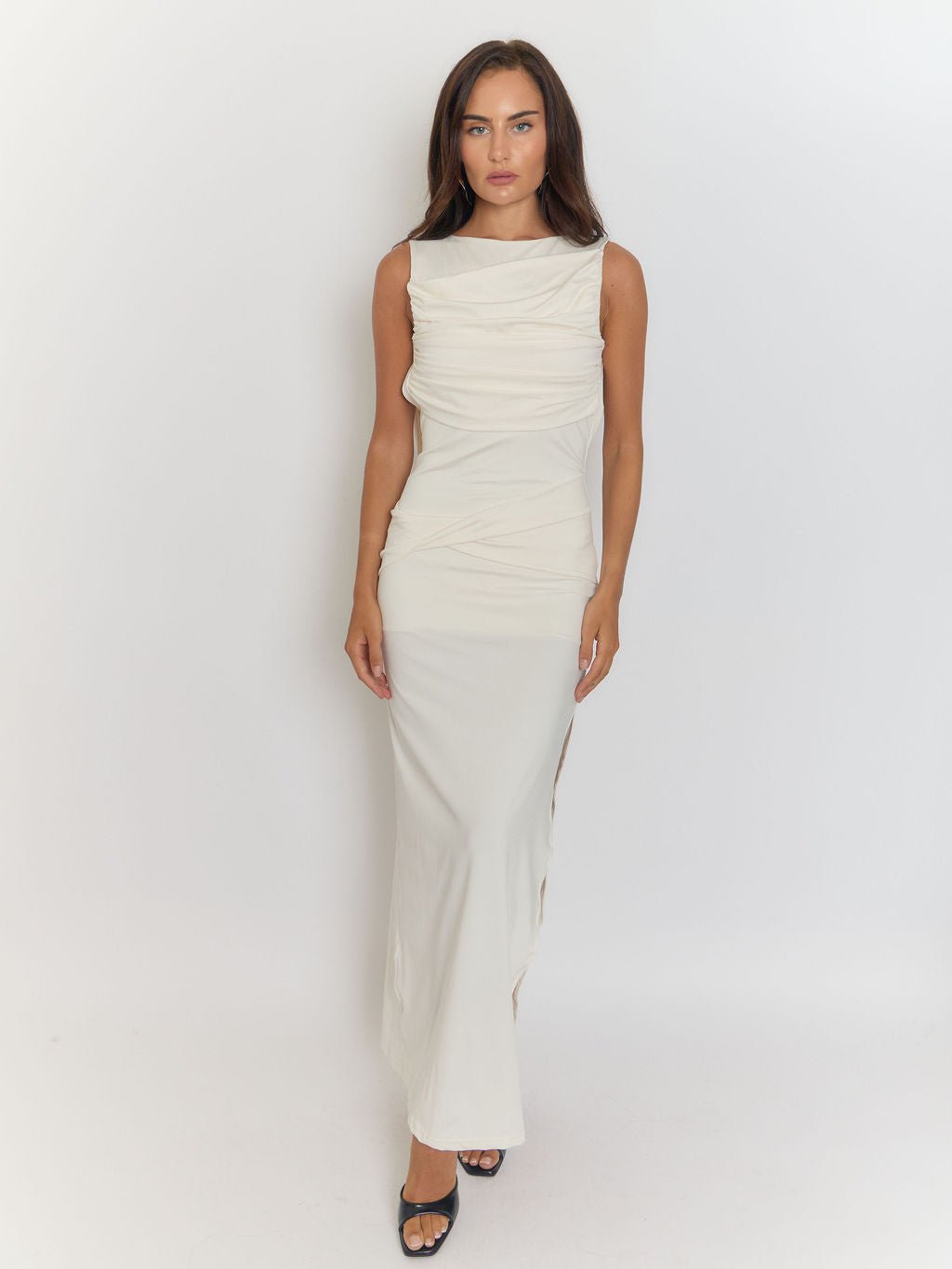 Milan Backless Ruched Maxi Dress - Fashion Pov