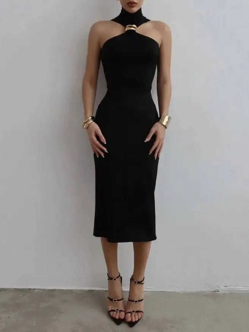 Nadia Asymmetric Halter Midi Dress - Fashion Pov