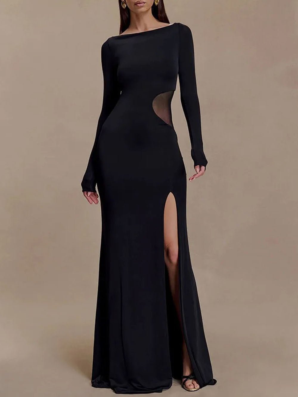 Noemi Mesh Cutout Split Maxi Dress - Fashion Pov