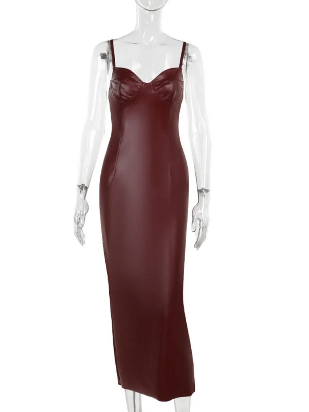 Sage Backless Faux Leather Maxi Dress - Fashion Pov