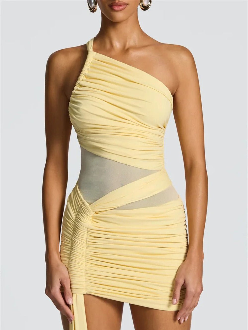 Serena Asymmetric Mesh Mini Dress - Fashion Pov