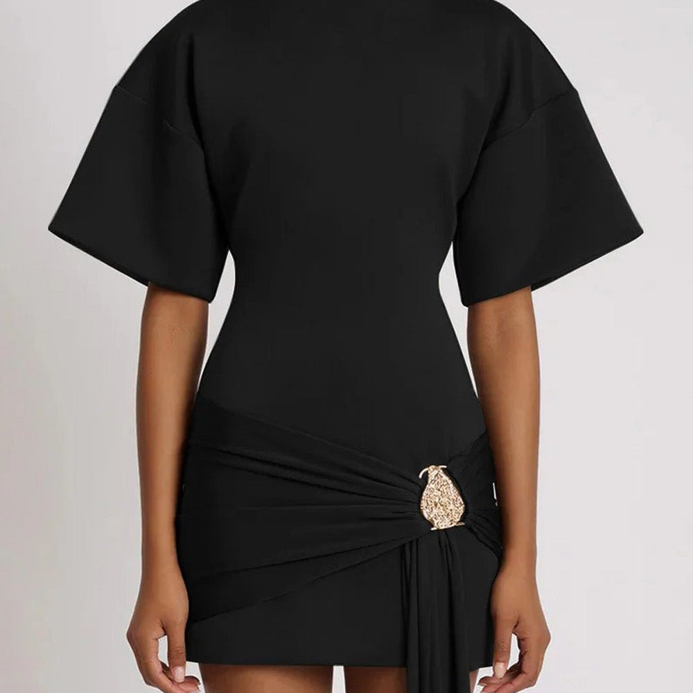 Serena Ruched Metal - Detail Mini Dress - Fashion Pov