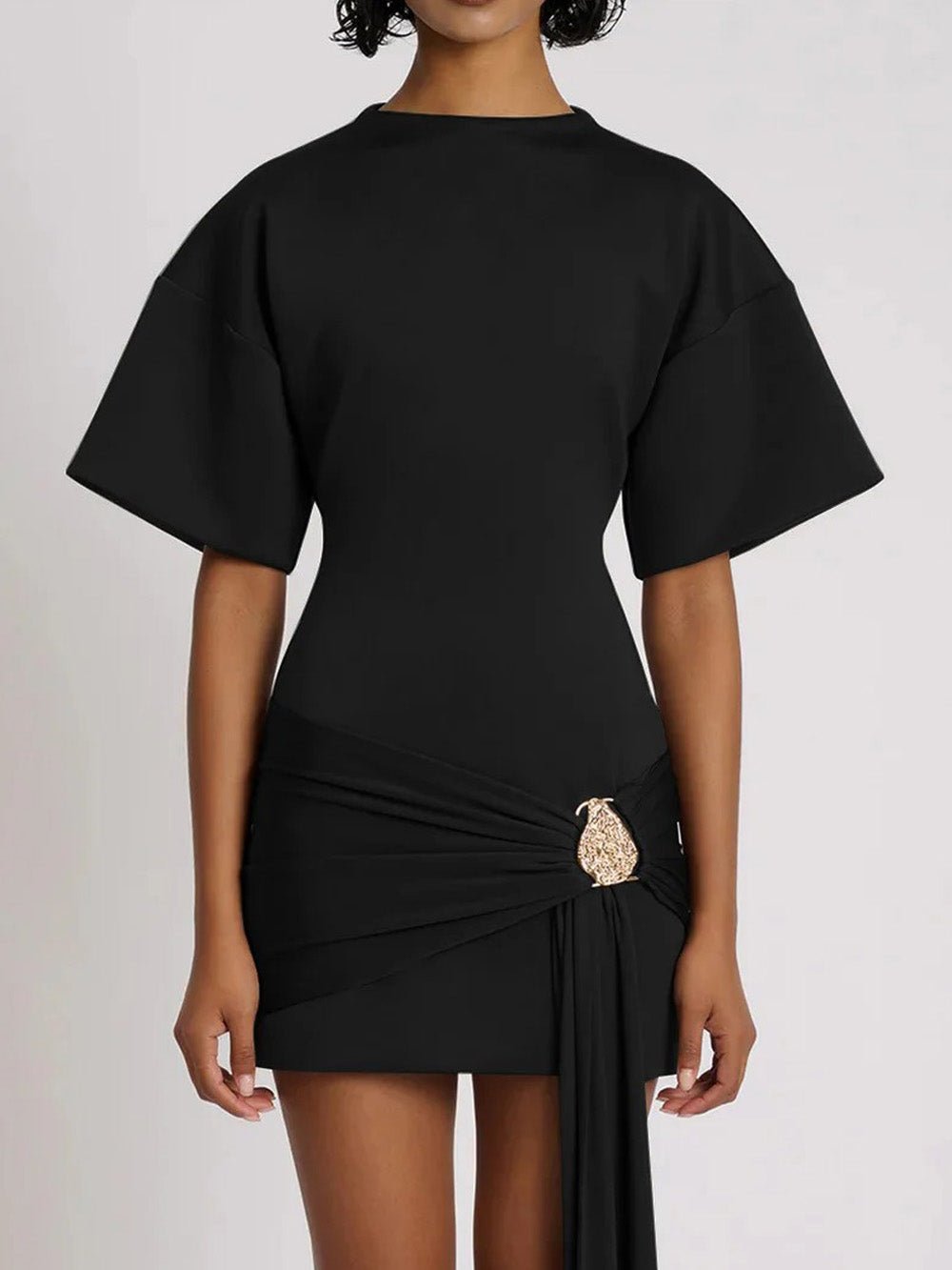 Serena Ruched Metal - Detail Mini Dress - Fashion Pov