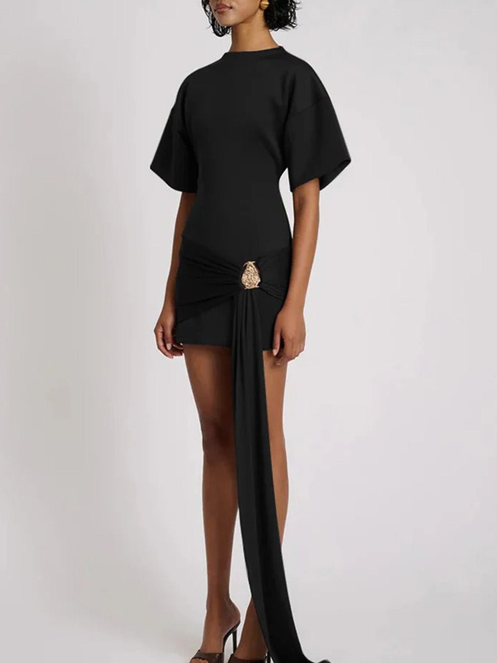 Serena Ruched Metal - Detail Mini Dress - Fashion Pov