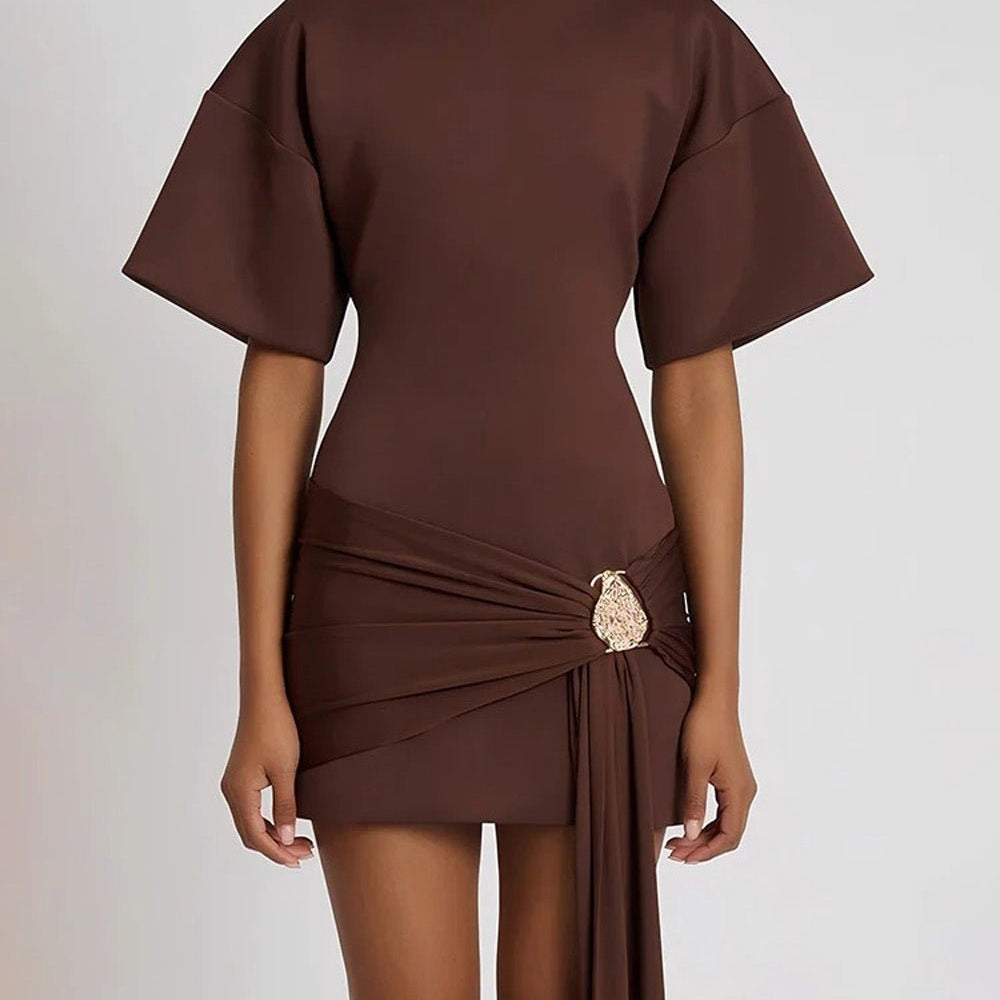 Serena Ruched Metal - Detail Mini Dress - Fashion Pov