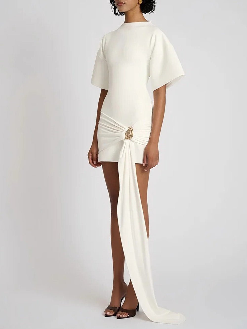 Serena Ruched Metal - Detail Mini Dress - Fashion Pov