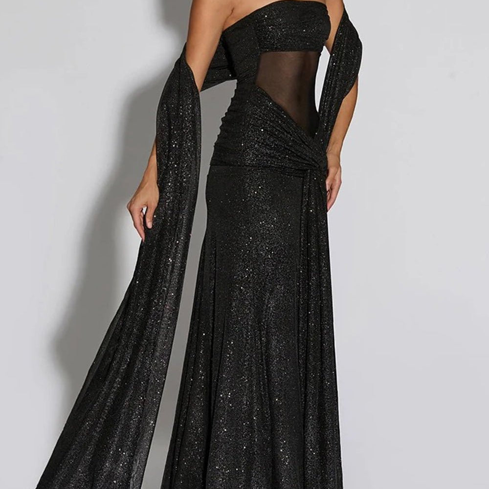 Serena Sparkle Draped Evening Gown - Fashion Pov