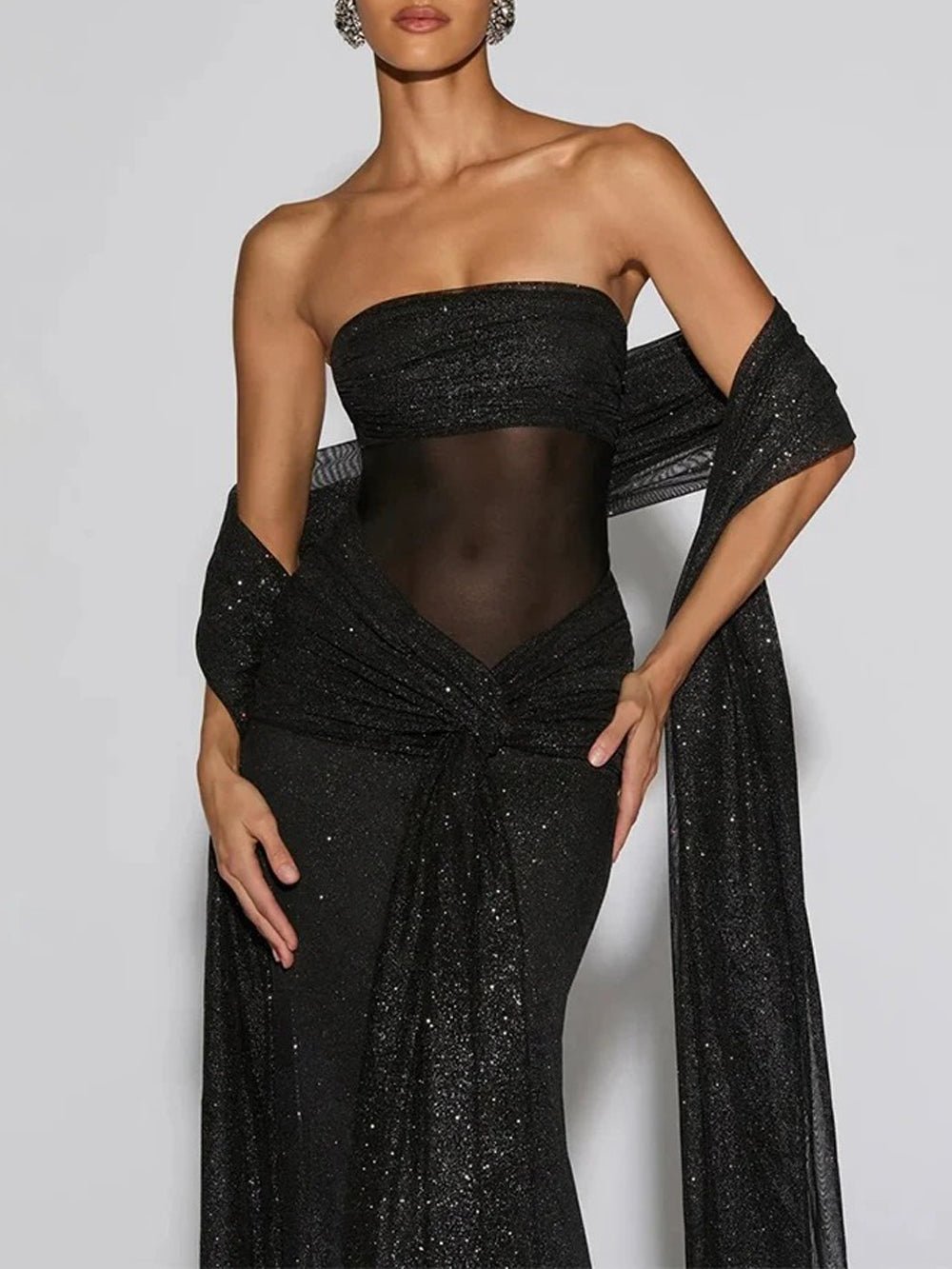 Serena Sparkle Draped Evening Gown - Fashion Pov