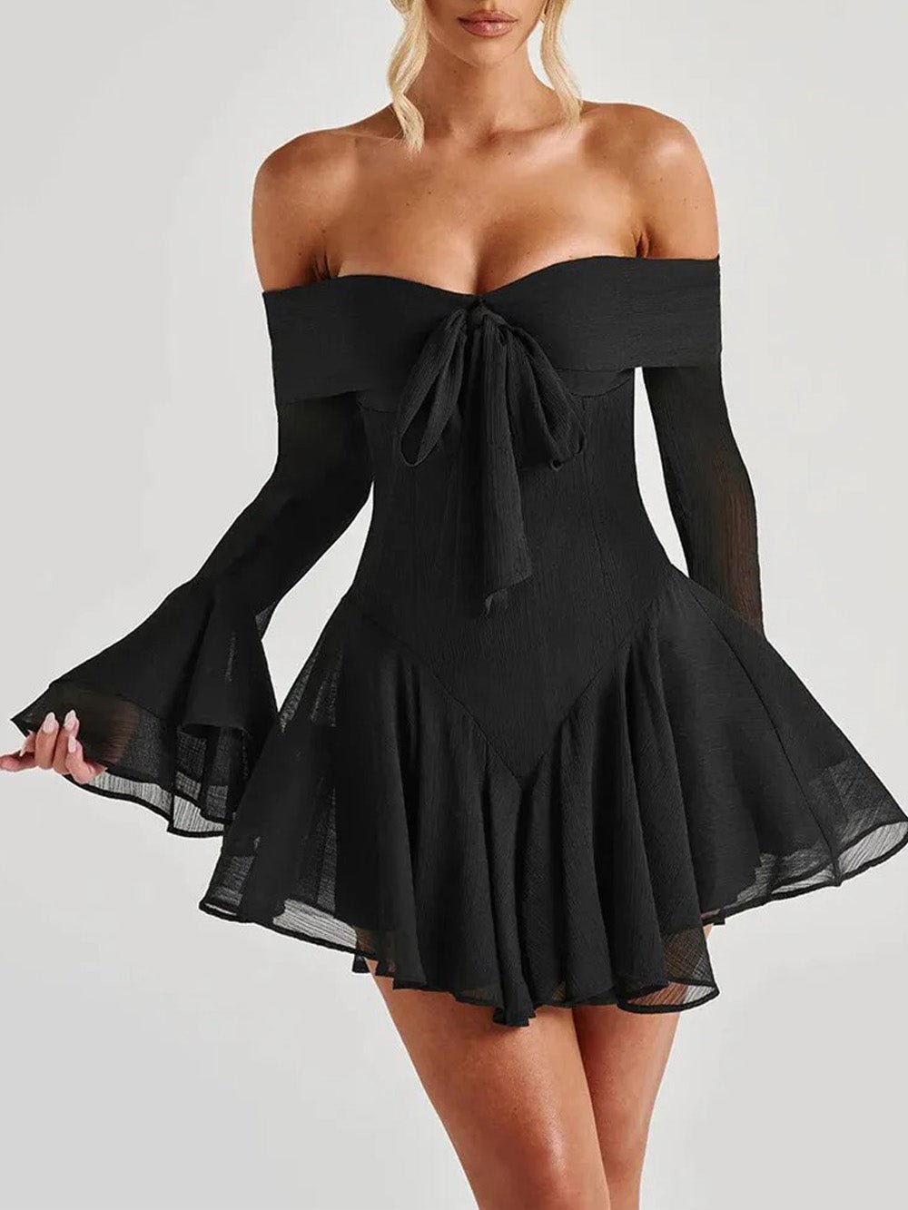 Sienna Off - Shoulder Flare Mini Dress - Fashion Pov