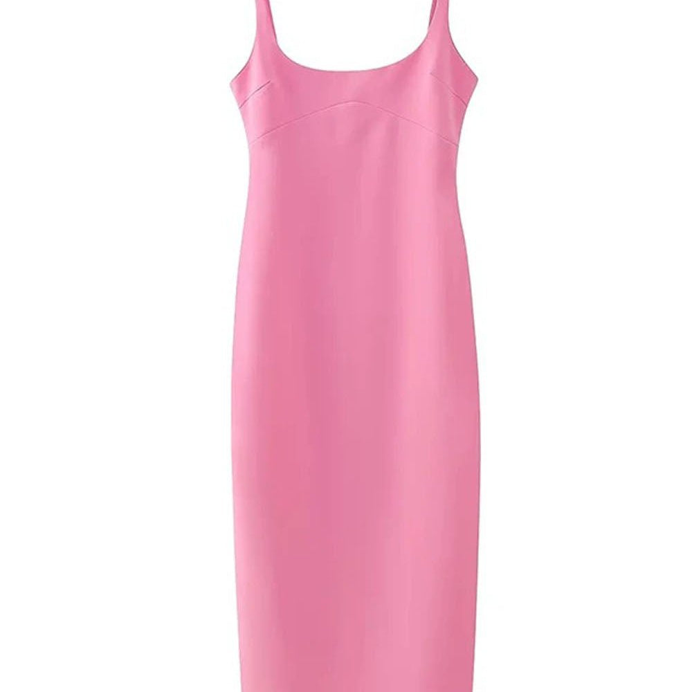 Sofia Back Slit Solid Midi Dress - Fashion Pov