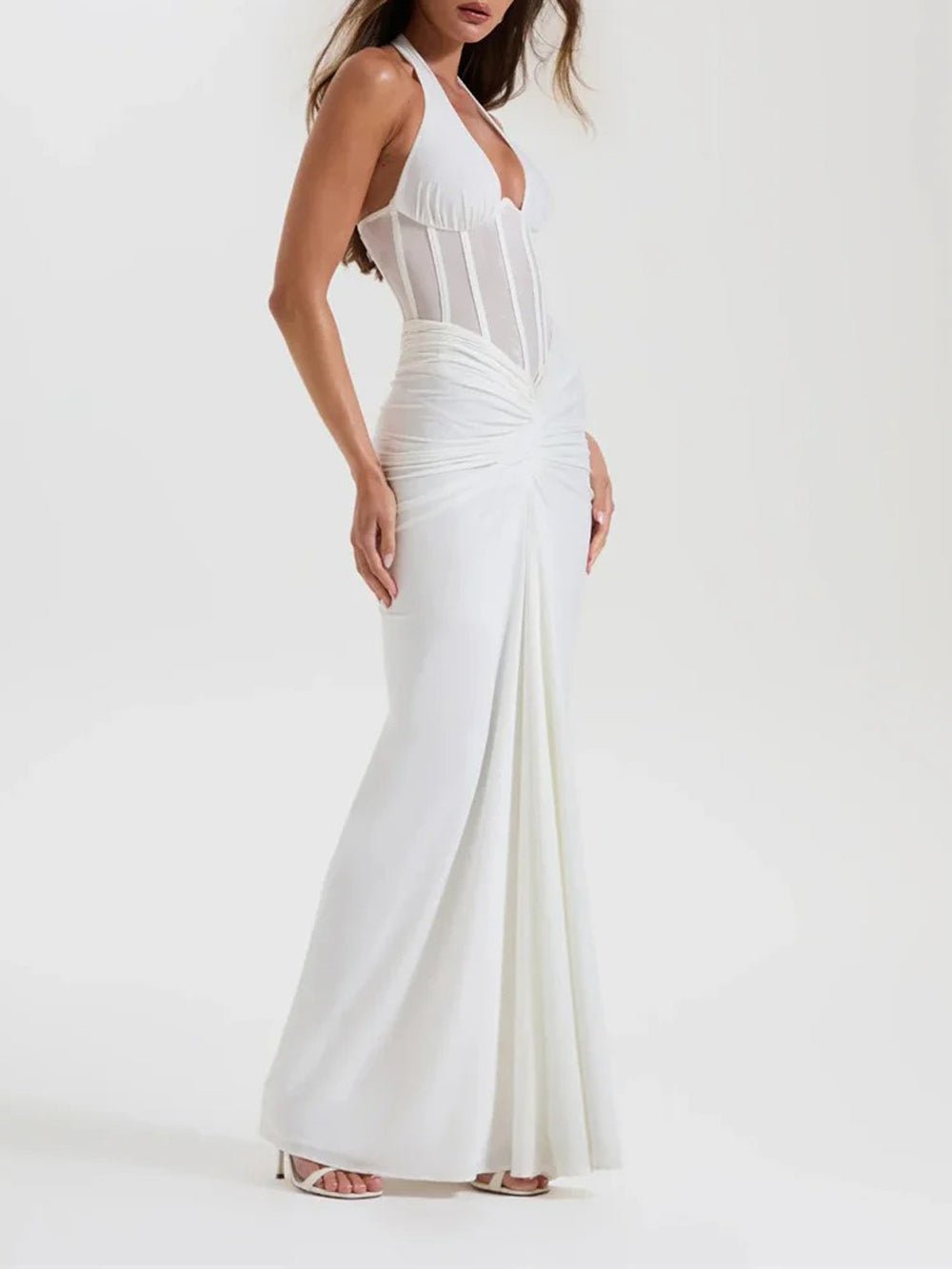 Valencia Halter Ruched Maxi Dress - Fashion Pov