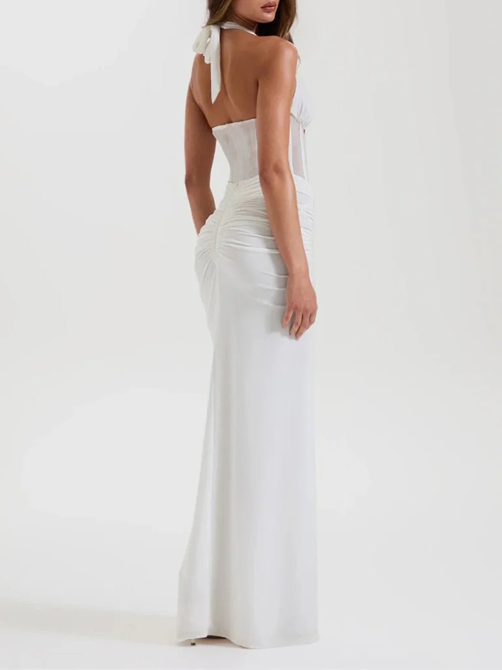 Valencia Halter Ruched Maxi Dress - Fashion Pov