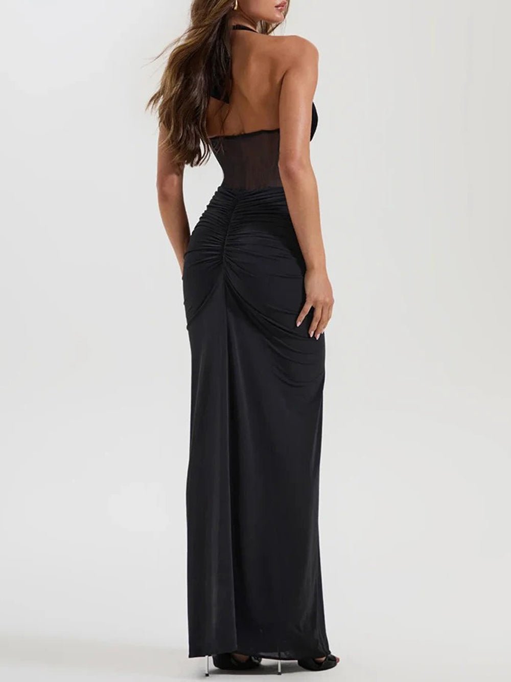 Valencia Halter Ruched Maxi Dress - Fashion Pov