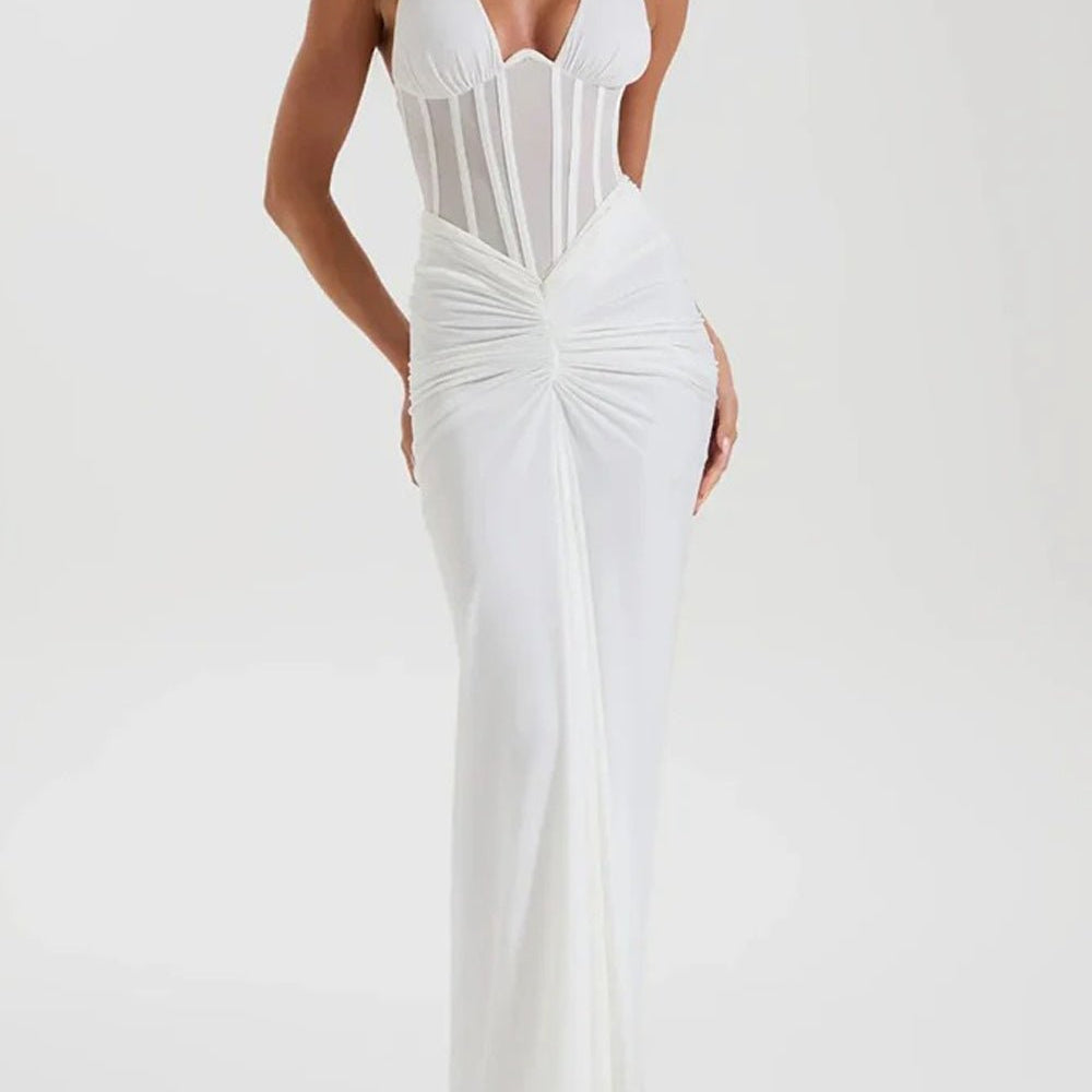 Valencia Halter Ruched Maxi Dress - Fashion Pov