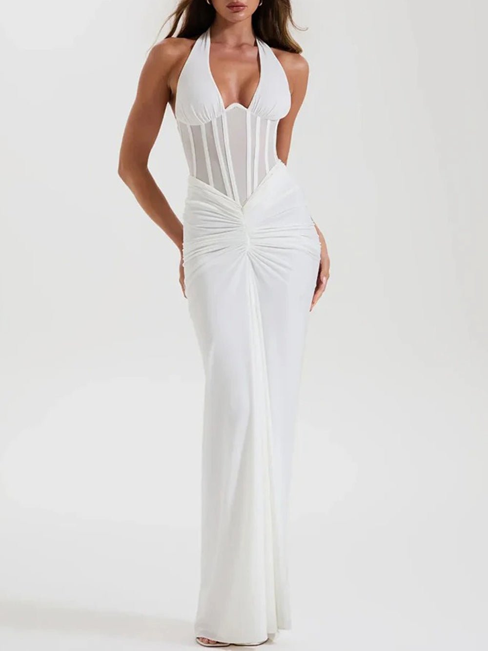 Valencia Halter Ruched Maxi Dress - Fashion Pov