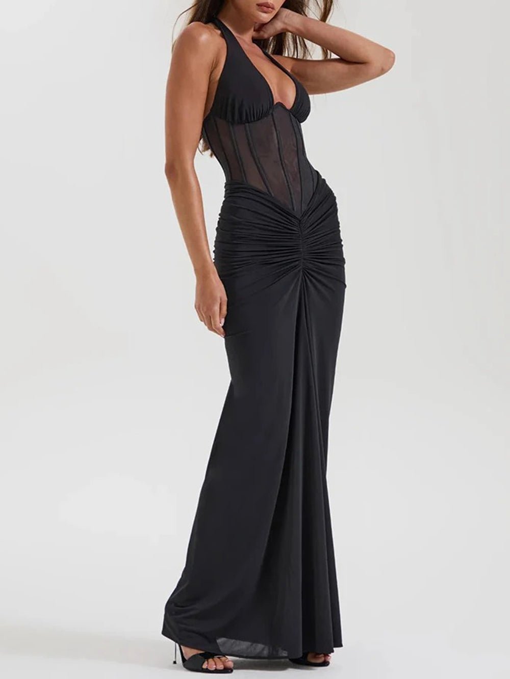 Valencia Halter Ruched Maxi Dress - Fashion Pov
