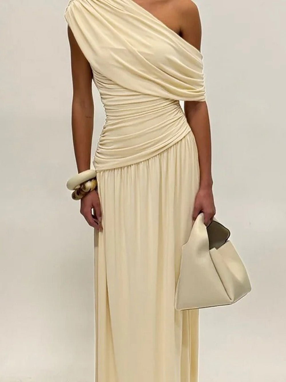 Valencia One - Shoulder Pleated Maxi Dress - Fashion Pov
