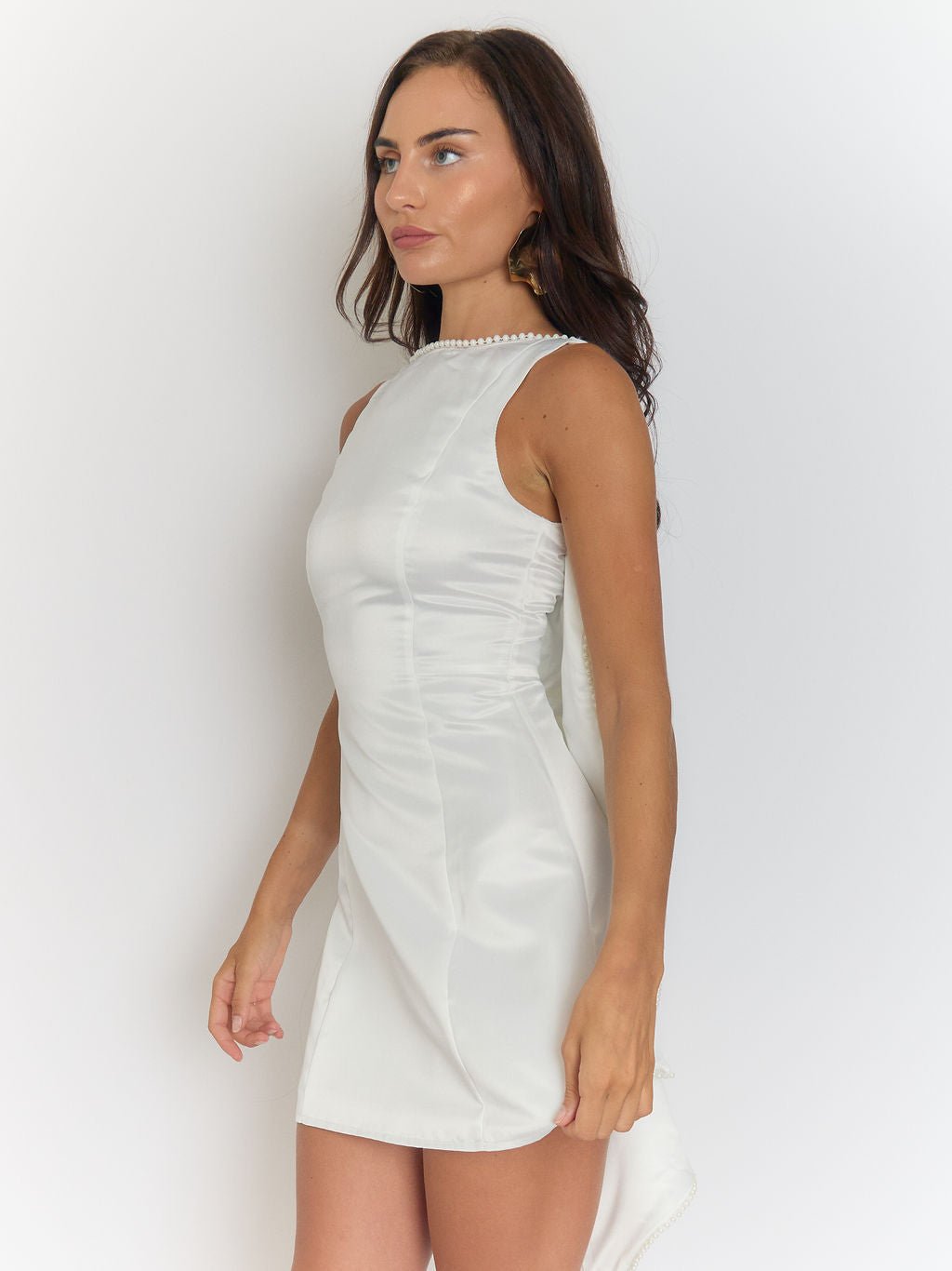 Vivian Pearl Bow Backless Mini Dress - Fashion Pov