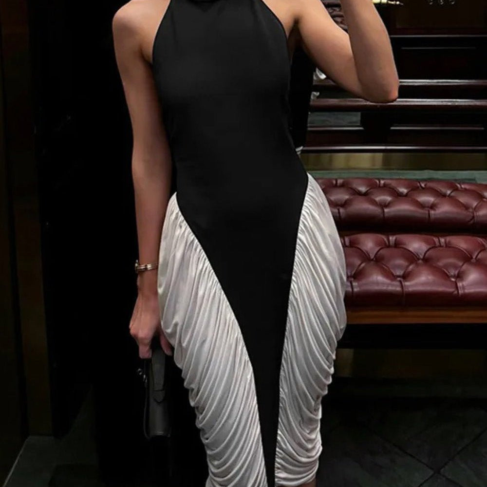 Vivienne Contrast Pleated Midi Dress - Fashion Pov