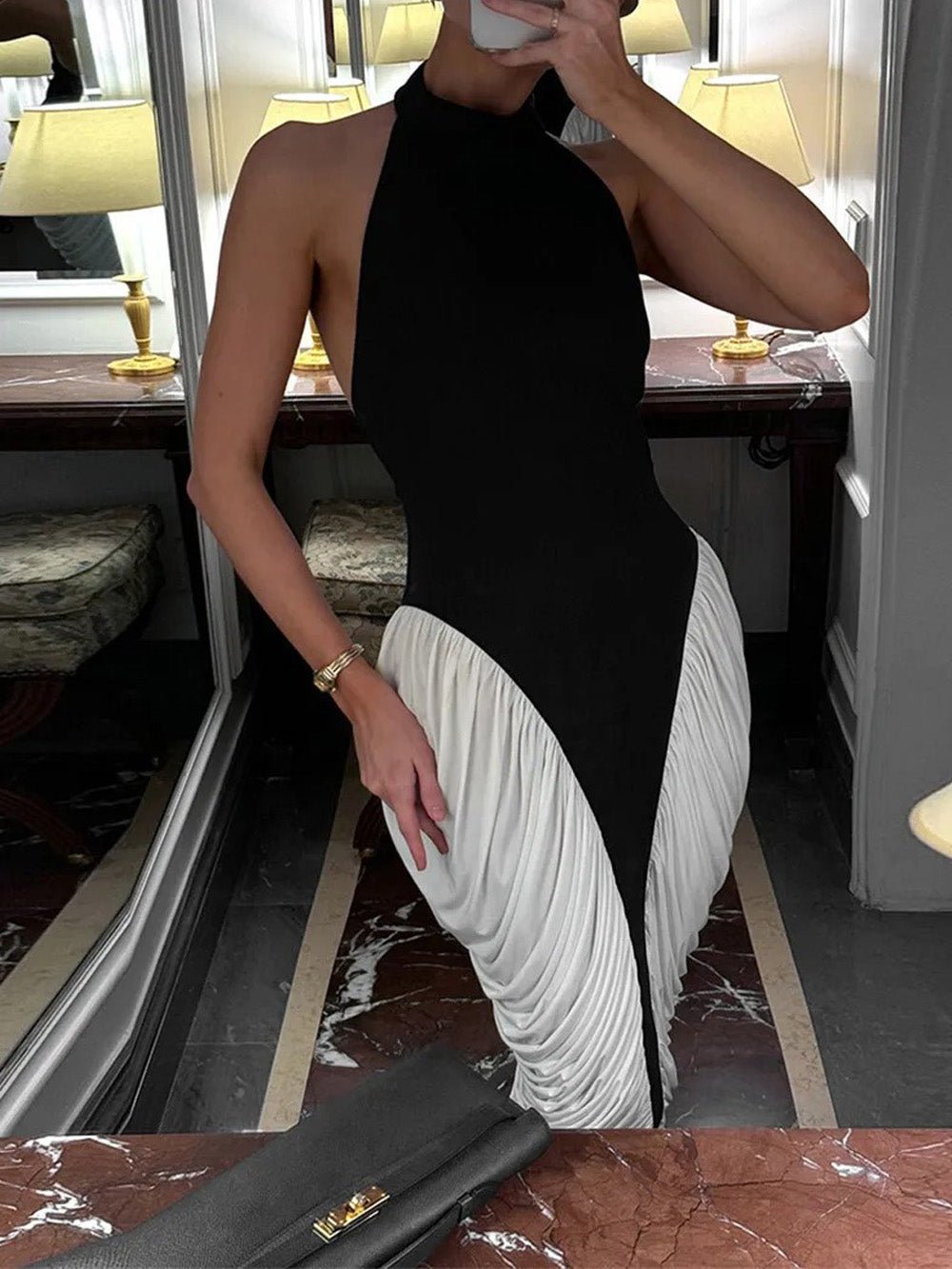 Vivienne Contrast Pleated Midi Dress - Fashion Pov