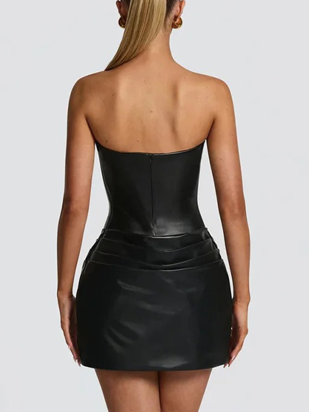 Vivienne Ruched Faux Leather Mini Dress - Fashion Pov