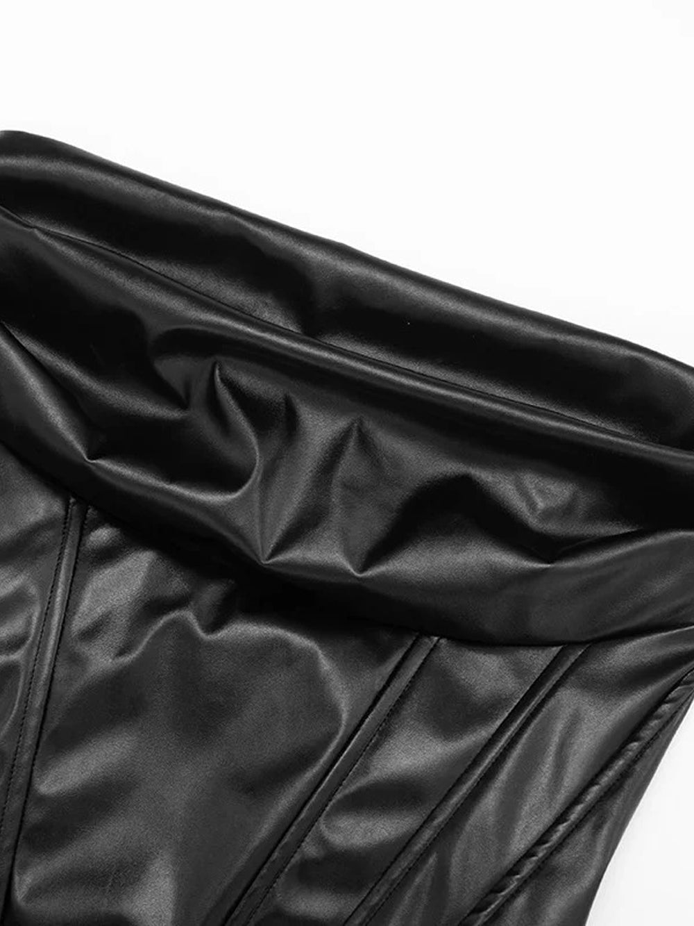 Vivienne Ruched Faux Leather Mini Dress - Fashion Pov