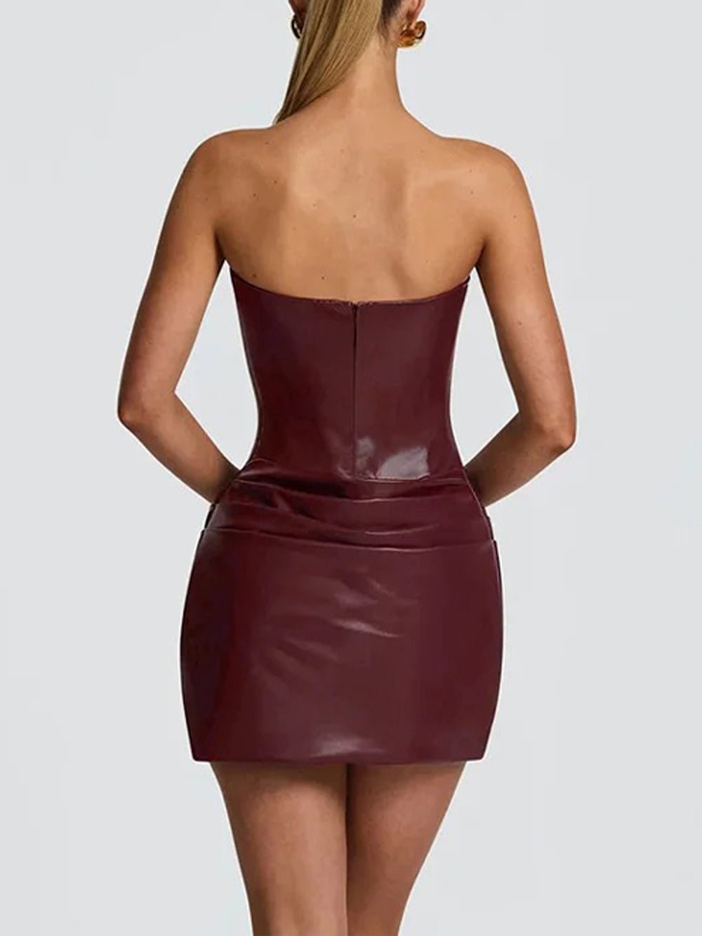 Vivienne Ruched Faux Leather Mini Dress - Fashion Pov