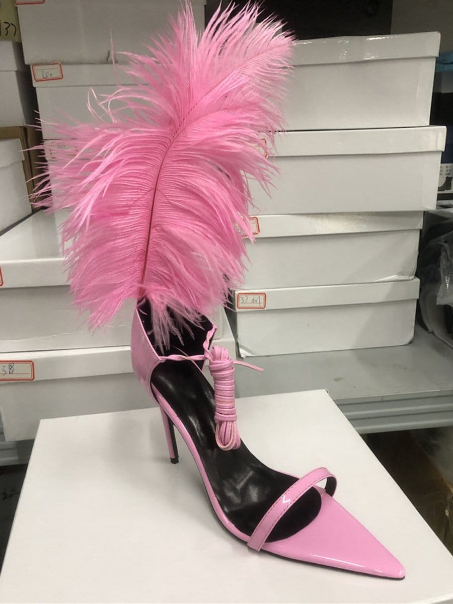 Bailey Feather Gladiator Thin Heel - Fashion Pov