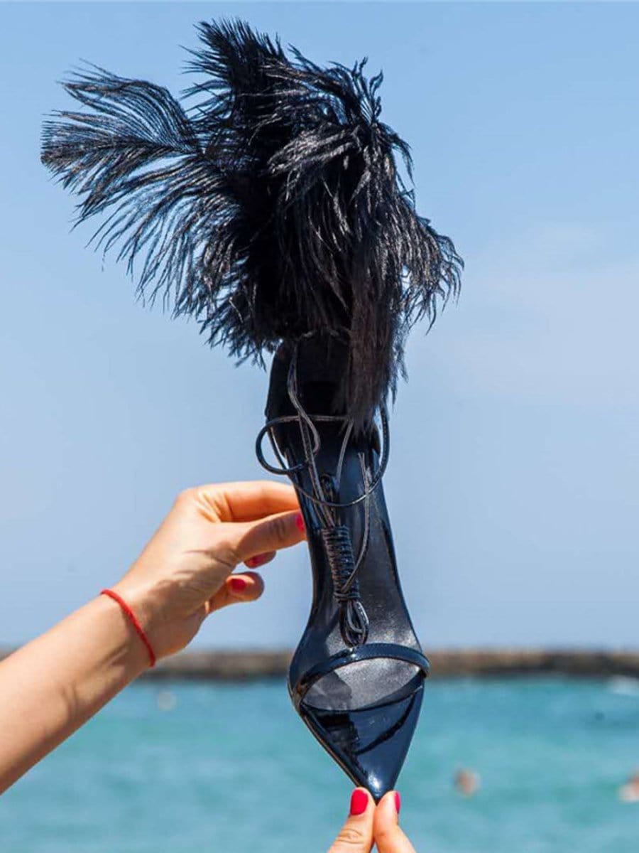 Bailey Feather Gladiator Thin Heel - Fashion Pov