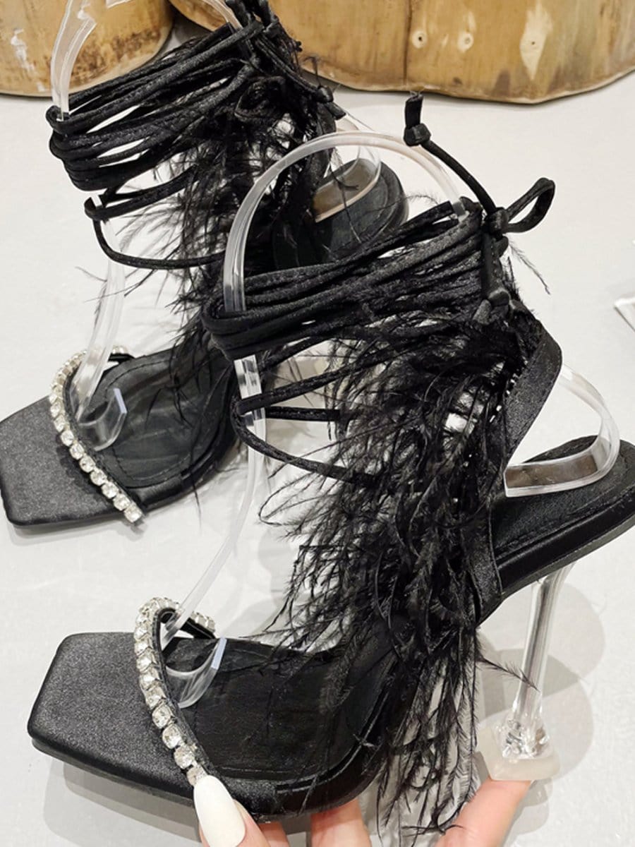 Kayla Rhinestone Feather Toe Heel - Fashion Pov